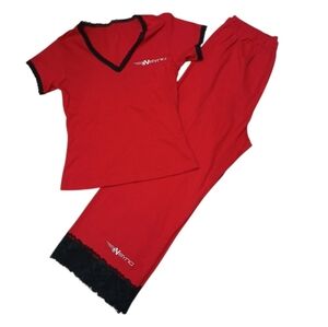 'N Sync Vintage 90s Y2K Red Lounge Set With Black Lace Trim Size Large